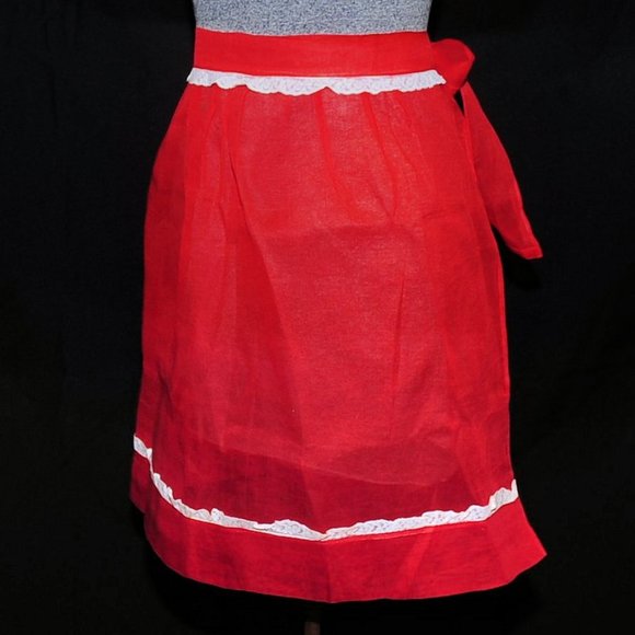 Vintage 50s Red Illusion Organza & Lace Fancy Hostess Apron July 4th, Christmas - Picture 4 of 8